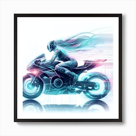 Futuristic Woman Riding A Motorcycle Art Print