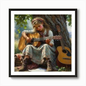 Girl Playing Guitar Art Print