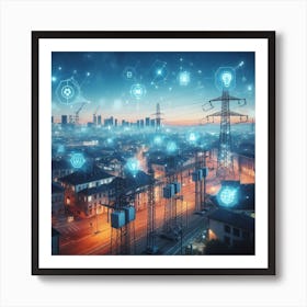 Futuristic City At Night Art Print