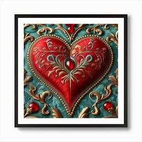 Embroidered Heart red 10 Art Print