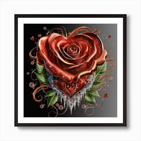 Heart and beautiful red rose 15 Art Print