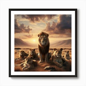 Lions At Sunset Art Print