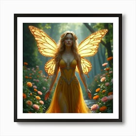 A Fairy Queen With Shimmering Wings In A Magical Garden 1 Art Print