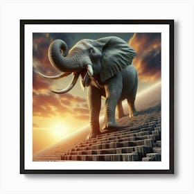 Elephant On A Stairway Art Print