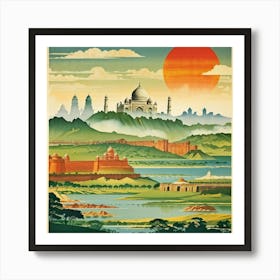 A Vintage Travel Poster Features A Collage Of Major Historical Landmarks From Different Continents (2) Art Print