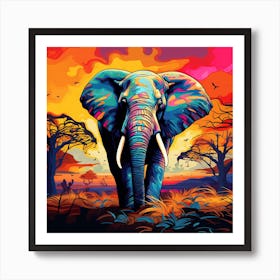 Elephant In The Sunset 2 Art Print