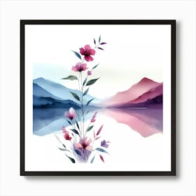 Watercolor Flowers On The Lake Art Print