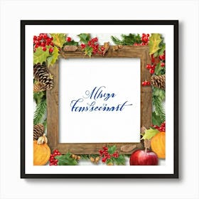 Calligraphy Style Script Rendering Of A Christmas Themed Message Set Within An Ornate Wooden Frame Art Print