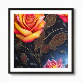 Roses On Black Art Print