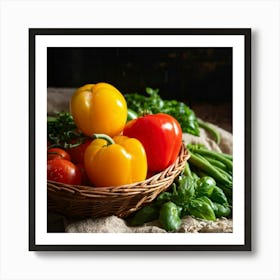 Assorted Vegetables Including Tomatoes Carrots Bell Peppers And Green Beans Harvested From A Gard 2 1 Art Print