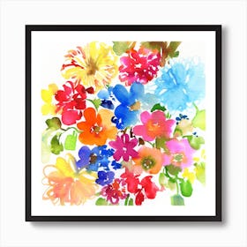 Bold Watercolor Flowers in Bouquet Art Print