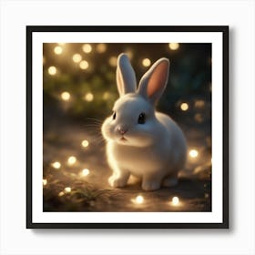 White Bunny With Lights Art Print
