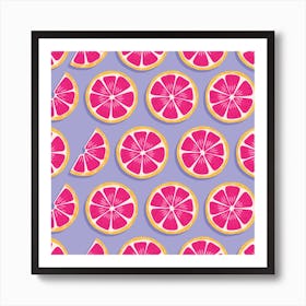 Grapefruit Slices Pattern On Pastel Purple Square Art Print