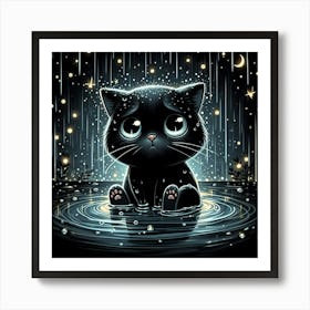 Black Cat In The Rain 1 Art Print