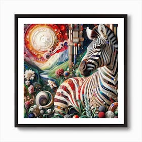 Zebra in the Style of Collage-inspired Art Print