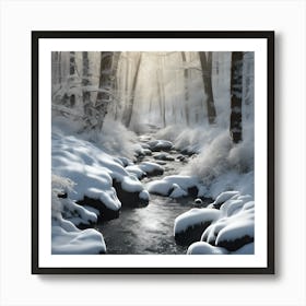 Winter Light on the Icy Woodland Stream 1 Art Print