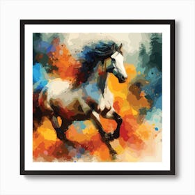 Portrait Of A Horse Running In Style Vectorized Version In Raster Format Art Print