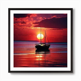 Sailboat At Sunset 30 Art Print