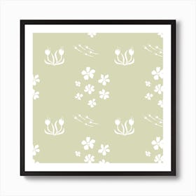 White Flowers On A Green Background Art Print