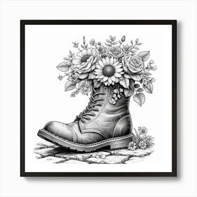 An old boot filled with flowers 1 Art Print