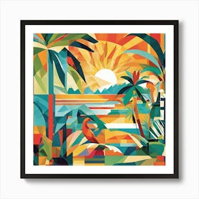 Tropical Paradise Masterpiece Cubism Style Art Print