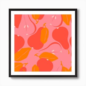 Pattern With Vibrant Pears On Bright Pink Square Art Print