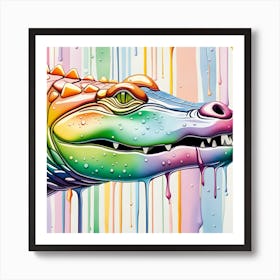 Alligator Watercolor Dripping Art Print