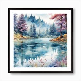 Watercolor Of A Lake Art Print