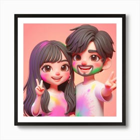 Holi Couple 4 Art Print