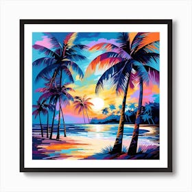 Sunset With Palm Trees 1 Art Print