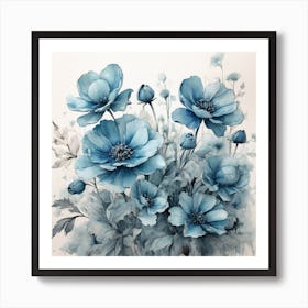 Painting of blue flowers in a vase Art Print