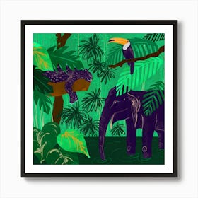 Illustration Of Animals In The Jungle Art Print