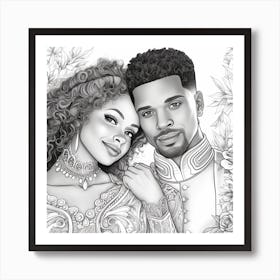 Black Couple Drawing Coloring Page Art Print
