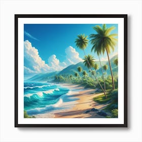 Tropical Beach With Palm Trees Art Print