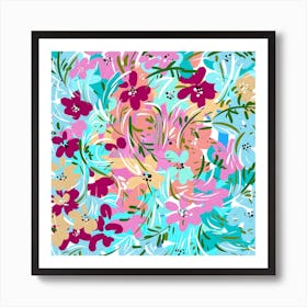 Green And Pink Spring Garden With Burgundy Flowers Art Print