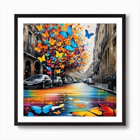 Paris Street With Butterflies 1 Art Print