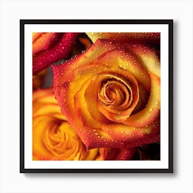  orange, red and yellow chameleon roses 1 Art Print