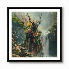 The Spirit of the Wild - Floral Tree God by the Falls Art Print