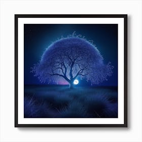 Lone Tree At Night Art Print