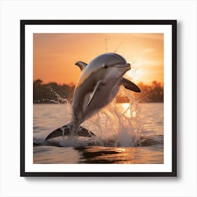 Dolphin Leaping At Sunset Art Print