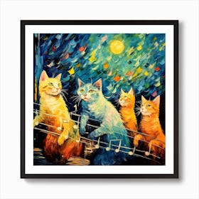 Cats At Night Art Print