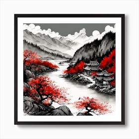 Chinese Landscape Mountains Ink Painting (100) Art Print