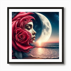 Moon And Roses 1 Art Print