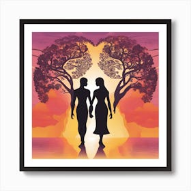 Couple Holding Hands At Sunset Art Print