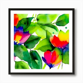 Watercolor Flowers Leaves Foliage Nature Floral Spring Art Print