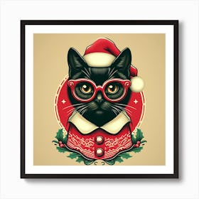 Santa Cat Art Print