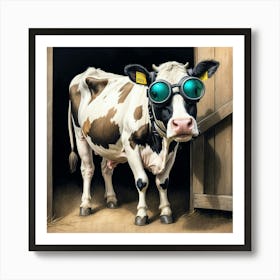 Cow With Goggles 4 Art Print