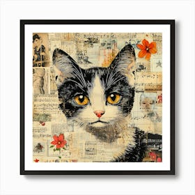 Vintage Cat On Paper 1 Art Print