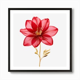 Red Sheer Flower Trimmed In Gold Glitter With A Stem On A Plain White Background 3d 916426857 Art Print