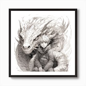 A Boy And His Dragon. Manga Style. Art Print